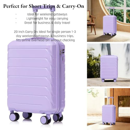 20 Inch ABS Hard Shell Checked Luggage – Scratch Resistant Surface, 4 Quiet Multi-Directional Spinner Wheels, Durable Travel Suitcase with Combination Lock,Purple