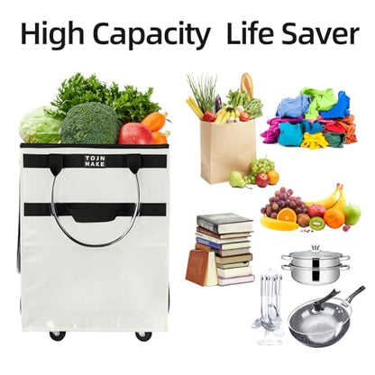 Reusable Grocery Bag on Wheels, Rolling Tote, 46 LBS, Small, Beige - color: Beige, size: Small