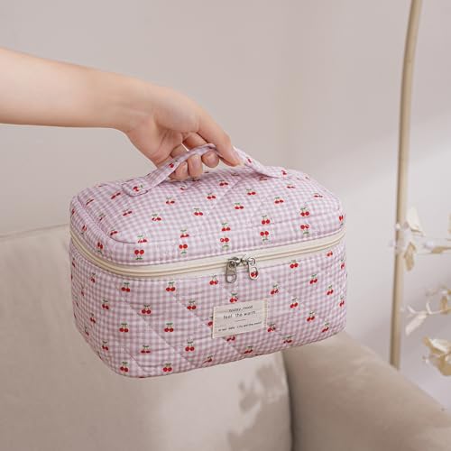 uekeboag Large Travel Quilted Makeup Bag for Women - color: 1Pc Checker Cherry