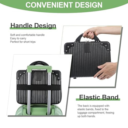 14 Inch Hard Shell Makeup Case, Portable Mini Makeup Suitcase for Hand Luggage with Elastic Band, Pressure-proof Makeup Carrying Case, Lightweight Small Hard Shell Cosmetic Travel Case - color: Black