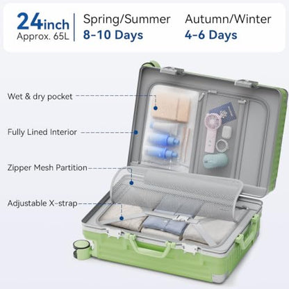 Checked Luggage, Zipperless Hardside Suitcase, Fruit Green, 24 in - color: fruit green, size: 24in