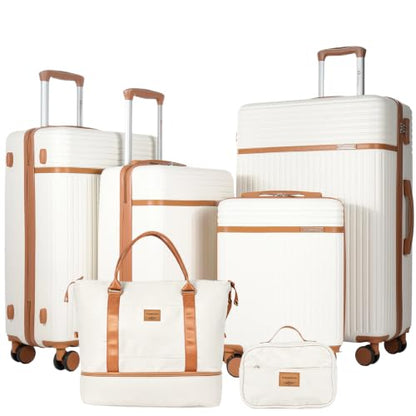Travelhouse 6-Piece ABS+PC Hardside Luggage Set with Spinner Wheels - color: WHITE, size: 6 piece set