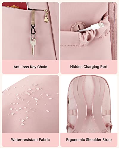 LIGHT FLIGHT Travel Backpack for Women, 15.6 inch Laptop Daypack - color: Pink, size: 15.6 Inch without Wheels
