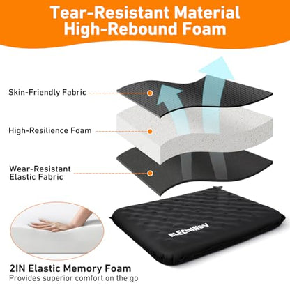 Inflatable Seat Cushion, Self Inflating Compact Stadium Seat Cushion - color: Black-1pack