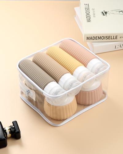 Mrsdry Travel Bottles 8 Pack, TSA Approved 3 oz Toiletries Containers, Leak Proof Silicone Squeezable Essentials Jars with Clear Bag - color: Apricot, size: Bottle 3oz Jars 3oz