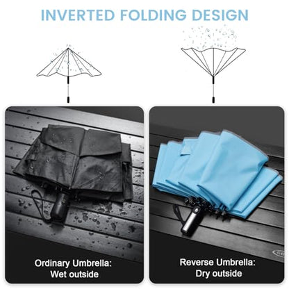 G4Free 54/62 Inch Large Inverted Golf Umbrella Windproof Reflective Stripe - color: Sky Blue, size: 62 inch