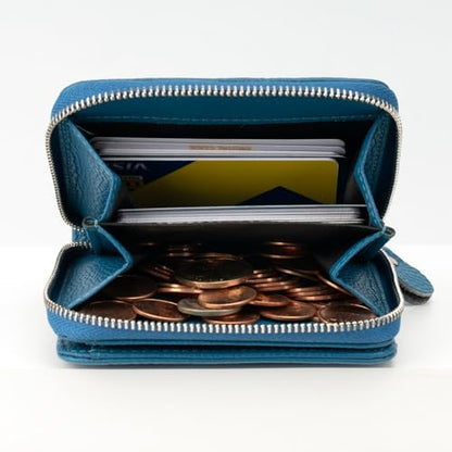 XINNSTAR Genuine Small Wallet for Women, Slim RFID Blocking Credit Card Holder with ID Window, Compact Purses for Women with 9 Card Slots - color: Blue