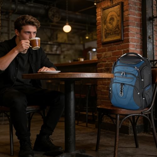 KROSER Travel Laptop Backpack 18.4 Inch XXXL Computer Backpack for Men - color: Black/Haze Blue, size: 18.4 inch