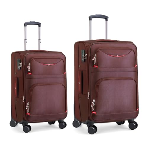ROPLUS Softside Expandable Luggage with 4 Spinner Wheels, Durable Carry-On Luggage Suitcase (Coffee, 2-Piece Set 21/25) - color: Coffee, size: 2-Piece Set (21/25)