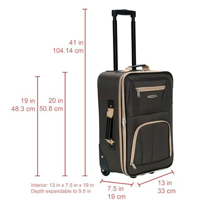 Rockland Fashion Softside Upright Luggage Set,'Expandable,Lightweight,Telescopic Handle,Wheel, Brown, 2-Piece (14/19) - color: Brown, size: 2 Piece (19"/14" Tote)
