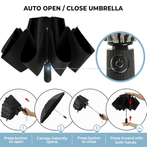 ZDSSM Inverted Umbrella for Rain, Compact Windproof Auto Open Close - color: 블랙.