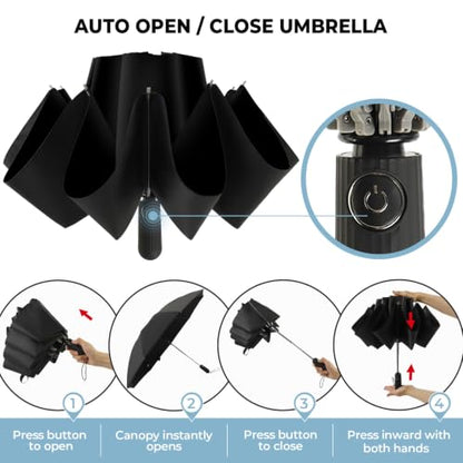 ZDSSM Inverted Umbrella for Rain, Compact Windproof Auto Open Close - color: 블랙.