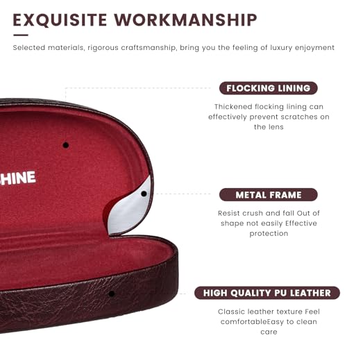 molshine Hard Shell Sunglasses Case,Classic Large Glasses Case for Sunglass, Eyeglasses with Cleaning Cloth, Pocket - color: Wine Red
