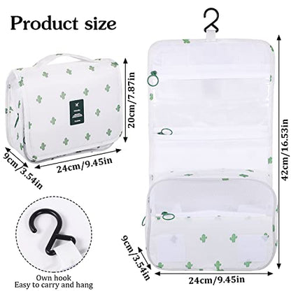 Hanging Toiletry Bag for Women, Portable Cosmetic Summer Beach Bag, Cactus - color: White Cactus