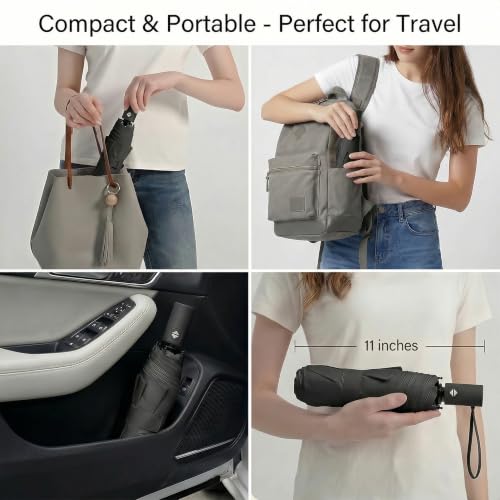 BAODINI Small UV Protection Travel Umbrella Compact for Rain and Sun UPF 50+ Windproof Portable 42 inch Umbrella for Women and Men - color: E-1-Deep Black