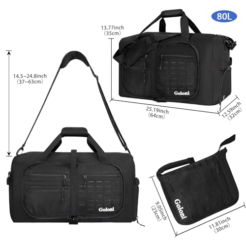 Goloni 80L Foldable Duffle Bag for Travel, Large Durable Travel Duffel Bag - color: All Black, size: 80L
