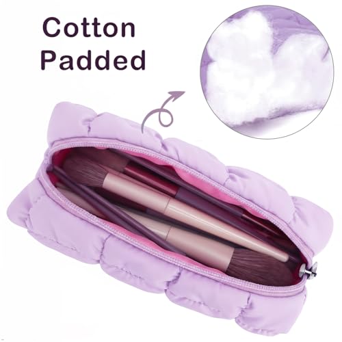 E-Tree Quilted Pencil Case,Makeup Brush Bag,Toiletry Pouch Organizer,Purple - color: Purple
