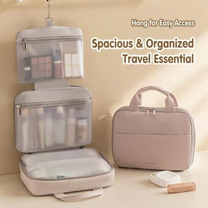 Hanging Toiletry Bag Women, 3-Tier PU Leather Waterproof Travel Case