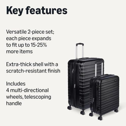 Amazon Basics 2-Piece Hardside Luggage Set (21" Carry-on, 30"), Expandable Suitcases with Spinner Wheels, Scratch-Resistant Surface, Black - color: Black, size: 2-Piece Set