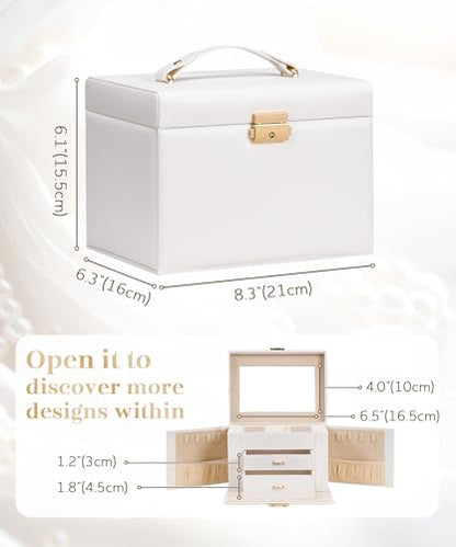 Homde Lockable Jewelry Box for Girl: 3-Layer Safe Organizer with Key - color: White