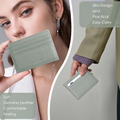 M-Plateau Super Slim Genuine Leather Credit Card Wallet - color: Light Green