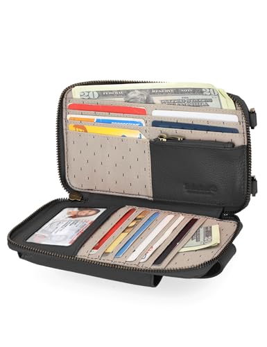 Timberland Women's RFID Leather Phone Crossbody Wallet Bag - color: Black (Pebble)