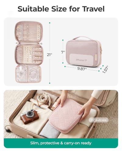 BAGSMART Travel Jewelry Organizer, Tangle-free Necklaces Case,Beige - color: Beige