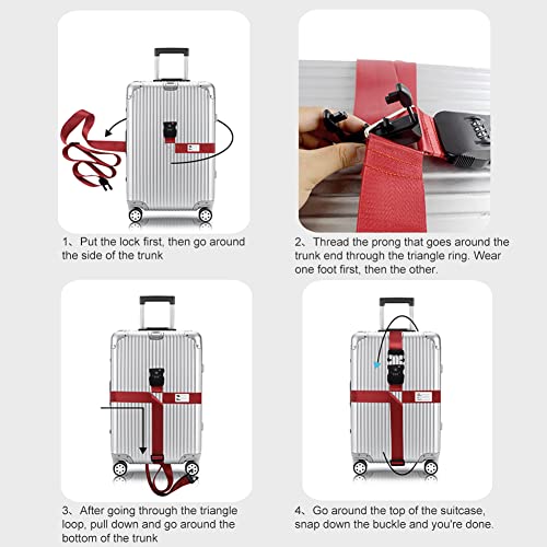Veki Cross Luggage Straps Set TSA Approved with Lock, Red*4pcs - color: Red, size: 4pcs