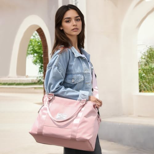 Travel Duffel Bag, Sports Shoulder Weekender Overnight Waterproof Tote Bag for Sports Travel Gym(Pink,51x34x13cm) - color: Pink,51x34x13cm