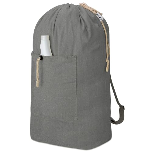 Laundry Bag Backpack, Canvas Laundry Bag with Straps & Drawstring, Grey XL - color: Grey, size: X-Large
