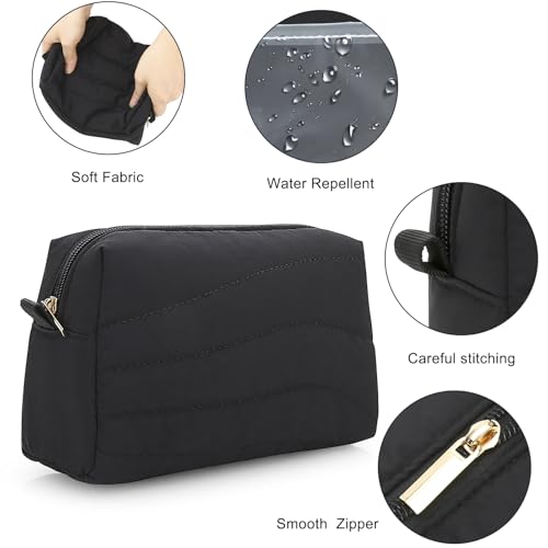 Small Makeup Bag for Purse, Quilted Travel Cosmetic Bag - color: A- Black