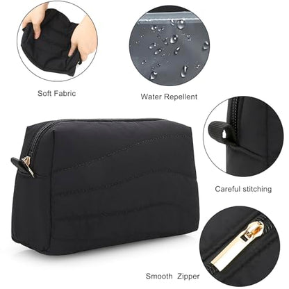 Small Makeup Bag for Purse, Quilted Travel Cosmetic Bag - color: A- Black