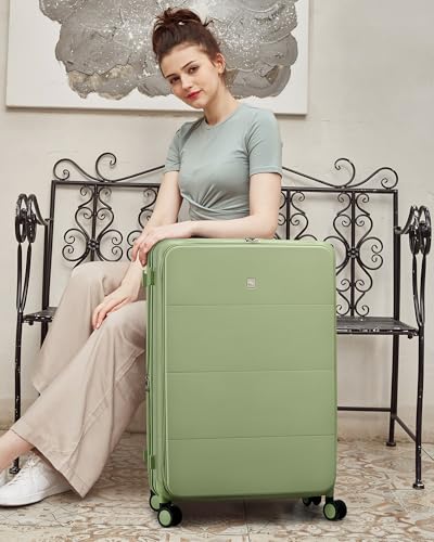 Hanke Expandable Medium Checked Luggage, 24 Inch Top Opening Suitcase - color: Bamboo Green, size: 24 Inch EXT