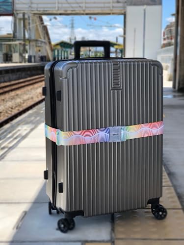 Teeoff 2 Pack Elastic Luggage Straps Adjustable Suitcase Belts Travel Bag Accessories 220CM (Rainbow Wave) - color: Rainbow Wave