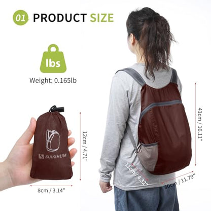 Ultra Lightweight Hiking-Daypack,Foldable Travel Packable Backpack - color: Dark Red