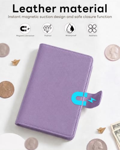 RFID Passport Holder with Tracker Slot, Leather Travel Wallet - color: Purple