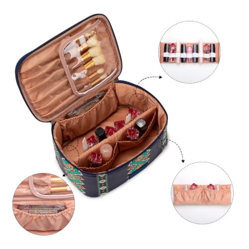 Wrangler Travel Makeup Bag 2pcs Set Cosmetic Bag with Makeup Brush Holder - color: Aztec-Blue