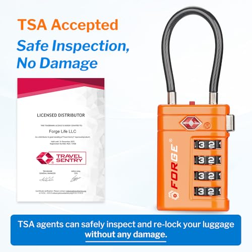 Forge Open Alert TSA Approved Luggage Locks, Orange, 2 Pack Locks. - color: Orange 2 PK