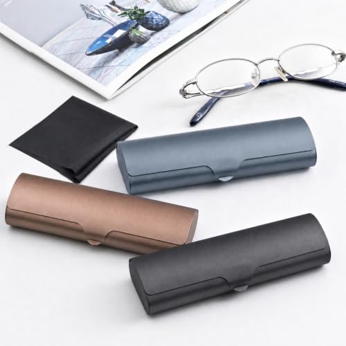 LILIWER Slim Aluminium Hard Shell Eyeglass Case, Portable Travel Metal Spectacles Protection, with Cleaning Cloth - color: Dark Blue, size: Medium