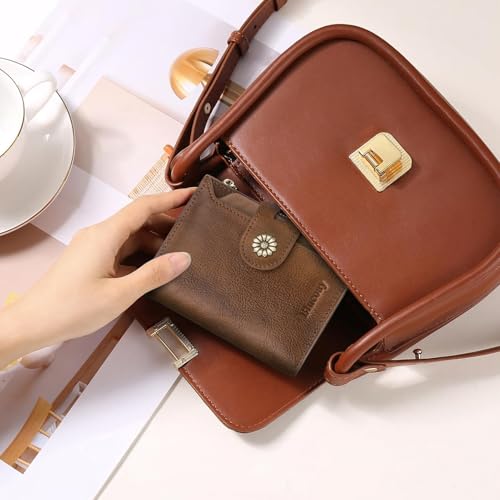 Wallet Women,RFID Blocking Leather Womens Wallet Bifold Compact Card Holder Small Wallet for Women with Removable ID Window Darkbrown - color: a3-darkbrown