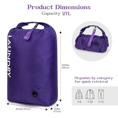 Travel Laundry Bag, Vacuum Compression Dirty Clothes Travel Bag - color: Purple, size: Large