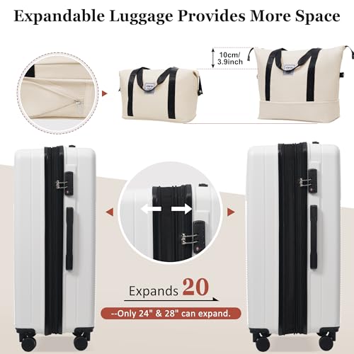 Merax Luggage Sets 5 Piece with Half-opening Hardside Suitcase Set - color: White, style: Luggage Set With Top Open 20