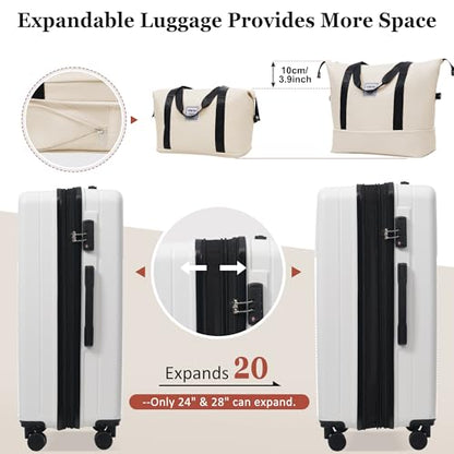 Merax Luggage Sets 5 Piece with Half-opening Hardside Suitcase Set - color: White, style: Luggage Set With Top Open 20