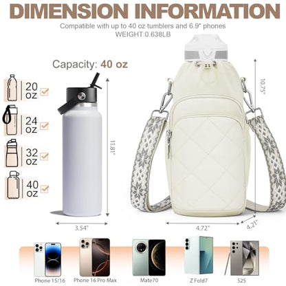 SYTRAH Water Bottle Bag Crossbody，Insulated Holder Purse - color: White