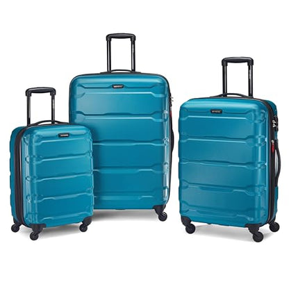 Samsonite Omni PC Hardside Expandable Luggage with Spinner Wheels, Caribbean Blue, Checked-Medium 24-Inch - color: Caribbean Blue, size: Checked-Medium 24-Inch