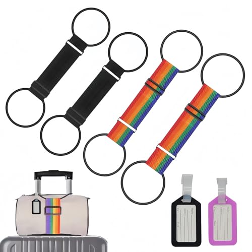 Multi usestrong Adjustable Luggage Straps-Flexible and Adjustable Elastic Fastening Belt for Luggage Strap,Luggage Connector Straps for Suitcases Travels Accessories (2 Black +2 Rainbow+2tag) - color: 2 black +2 Rainbow+2tag