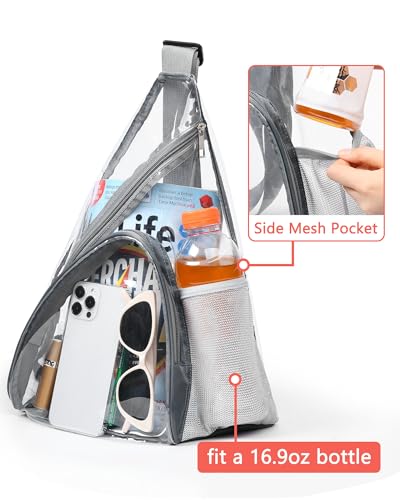 HULISEN Clear Sling Bag for Stadium Events, Transparent Crossbody Backpack - color: Grey