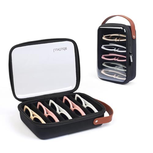 Luxtude Travel Sunglasses Organizer Case, Clear Sunglasses Travel Case - color: Black-5 Pairs