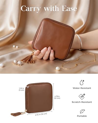Lolalet Travel Jewelry Case Organizer, Soft Jewellery Pouch -Brown - color: Brown