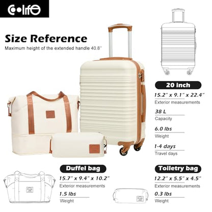 Coolife Luggage Set 3 Piece Luggage Set Carry On Suitcase Hardside Luggage with TSA Lock Spinner Wheels(White, 3 piece set (DB/TB/20)) - color: White, size: 3 piece set (DB/TB/20)